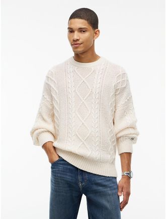 Tommy Hilfiger Mens Tommy Jeans Cable Knit Wool Sweater - Cream - XL