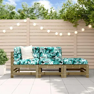 vidaXL Juego De Sof&aacute;s Jard&iacute;n 3 Pzas Y Cojines Madera Pino Impregnada Vidaxl