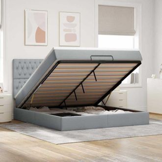 vidaXL Vidaxl - Estructura De Cama Otomana Colch&oacute;n Tela Gris Claro 160x200cm