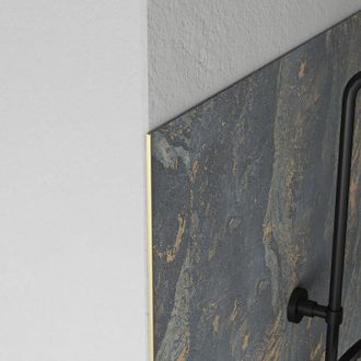 Aurlane Set di 2 Profili di finitura in Alluminio Oro Spazzolato per pannelli murali - 10x5x2100 mm