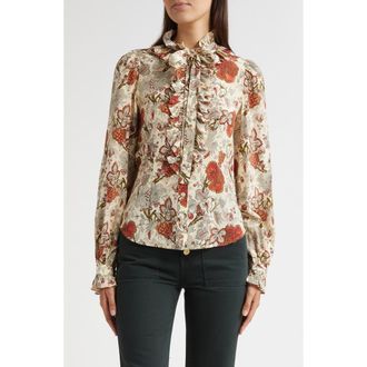 Ulla Johnson Catroux Ruffle Silk Button-Up Shirt in Winter Garden at Nordstrom Rack, Size 2