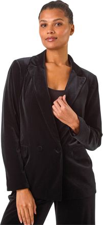 Roman Womens Velvet Double Breasted Blazer - Black - Size 14 UK