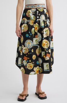 Farm Rio Trip Souvenir Print Cotton Skirt in Black at Nordstrom Rack, Size Small