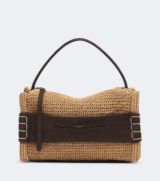 J.W.Anderson Loafer Small suede-trimmed raffia top-handle bag