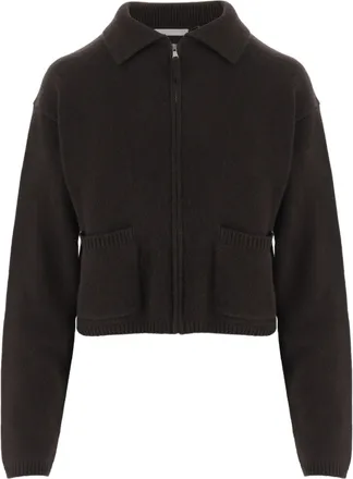 Allude Dark Brown Cropped Front Zip Cashmere Sweater