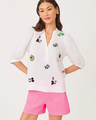 Lilly Pulitzer Mialeigh Embroidered Linen Top