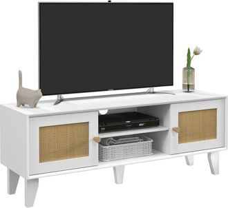 HOMCOM Homcom - mueble de tv mueble de sal&oacute;n para televisores de hasta 55 pulgadas con 2 puertas de rat&aacute;n y estante ajustable para dormitorio 120x35x46 cm