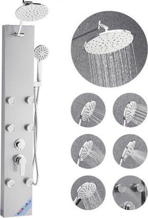 OEM Sistema De Torre De Panel De Ducha Con Cabezal Tipo Lluvia, Acero Inoxidable, Grifo 3 Funciones, Para Montaje En Pared Con 6 Chorros Corporales Y Duch