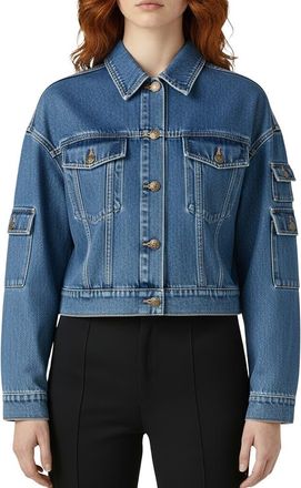 Bebe The Cargo Crop Denim Jacket in Medium Blue at Nordstrom Rack, Size X-Large