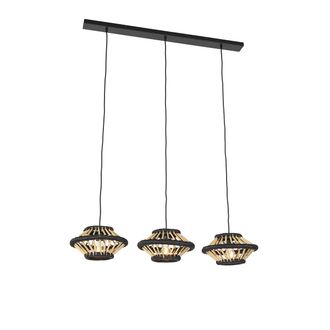QAZQA Oriental L&aacute;mpara Colgante Oriental De Bamb&uacute; Con Forma Oblonga Negra De 3 Luces - Evalin Acero /bamb&uacute; Redonda Adecuado Para Led Max. 3 X 40 Watt - Qazq