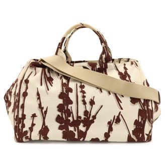 Prada Canapa Brown Ivory Canvas Handbag Shoulder Bag Tote Bag (Pre-Owned)