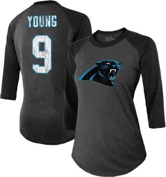 Majestic Threads Womens Majestic Threads Bryce Young Black Carolina Panthers Player Name & Number Tri-Blend 3/4-Sleeve Fitted T-Shirt at Nordstrom, Size Small
