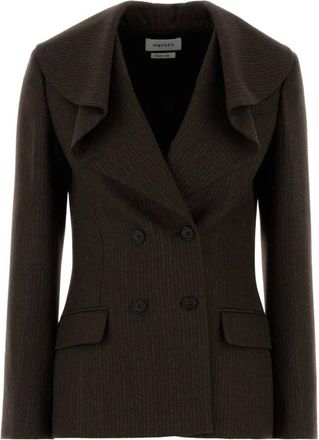 Alexander McQueen Blazer de Lana a Rayas con Drapeado - Jackets - Mujer - Marr&oacute;n - S