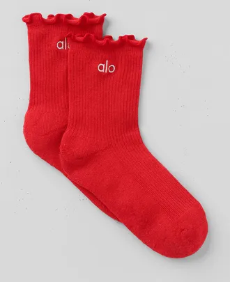 Alo | Womens Lettuce Edge Socks in Bright Red, Size: Medium/Large