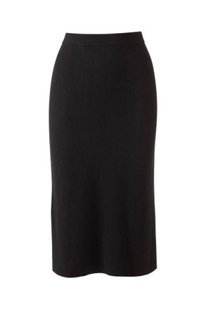 Kinross Cashmere Womens Rib Midi Skirt In Black