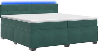 vidaXL Cama Con Base Tapizada, Colch&oacute;n Y Luz Led Verde Oscuro Vidaxl