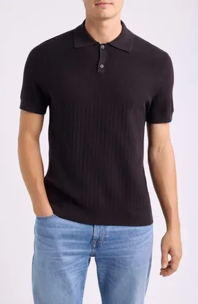 Nordstrom Short Sleeve Ribbed Cotton & Cashmere Polo Sweater in Brown Latte at Nordstrom, Size Xx-Large