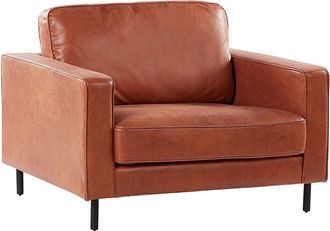 Beliani Beliani - Sill&oacute;n Tapizado En Piel Marr&oacute;n Dorado Con Patas Negras Brazo De Riel Estilo Minimalista Savalen