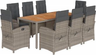 vidaXL Set Comedor Jard&iacute;n 9 Pzas Y Cojines Rat&aacute;n Sint&eacute;tico Gris Vidaxl
