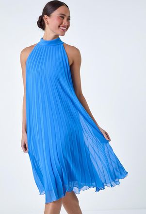 Roman Halter Neck Pleated Chiffon Dress