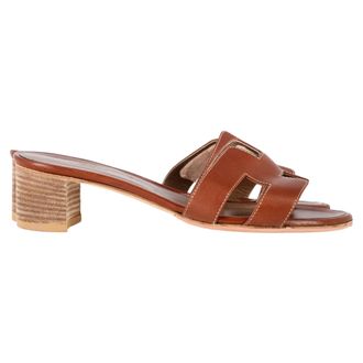 Herm&egrave;s Pre-owned Womens Herm&egrave;s Oasis Slide Sandal Heels in Brown Calfskin Leather - Mocha - Size 37.5 EU/IT