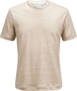 Eleventy Sand White Double Trim Crew Neck Linen T-Shirt