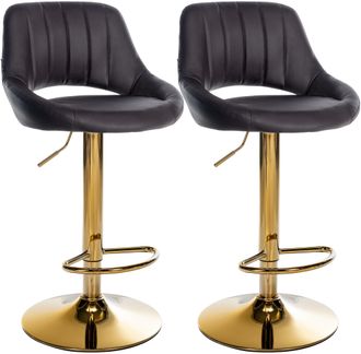 Clp Juego De 2 Taburetes De Bar Milet De Piel Sintetica Marr&oacute;n Metal Oro