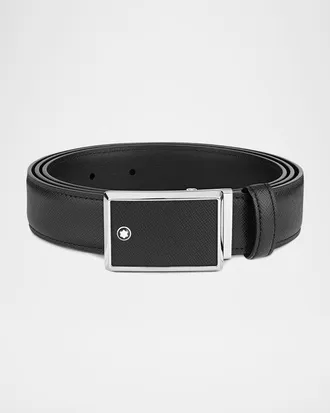 Montblanc Men & apos;s Rectangle-Buckle Leather Belt