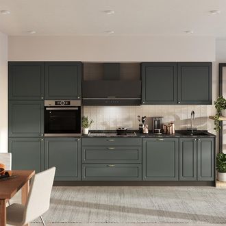 Vicco Mueble De Cocina Fame-line, Verde Dorado Casa De Campo/antracita, 340 Cm, Et M&aacute;rmol, Vicco