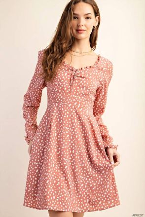 Greek Archaic Kori Sweetest Back Smocked Long Sleeves Back Tied Dress In Apricot