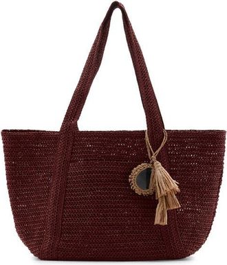 Mango Natural Fiber Tote in Burgundy at Nordstrom