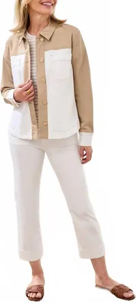 Tribal Long Sleeve Button Front Color Block Jacket In Beach