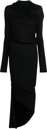 ADĀMO Andrea Adamo Kleedjes, Dames, Zwart, M, Gedrapeerd Jersey Asymmetrische Midi Jurk