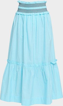 Ganni Check Cotton Smocked Maxi Skirt