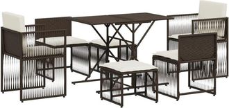 vidaXL 7 Piece Garden Dining Set with Cushions Brown Poly Rattan Vidaxl