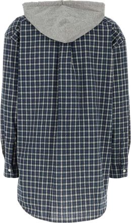 Miu Miu Womens Embroidered Flannel Shirt Blubianco Exterior: Cotton Camicie