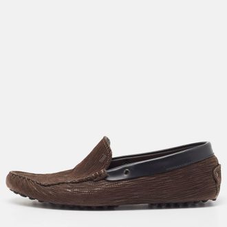 Tod's Tods Dark Brown Textured Leather Gommino Loafers