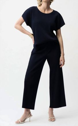 Joseph Ribkoff Pleated Scuba Crepe Wide Leg Pant In Midnight Blue