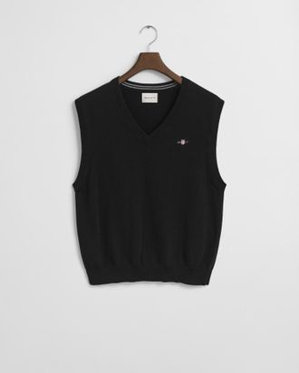 GANT Pullunder GANT CLASSIC COTTON VEST, Herren, Gr. 4XL, schwarz, Web, Obermaterial: 100% Baumwolle, V-Ausschnitt, Pullover Pullunder, V-Ausschnitt, regul