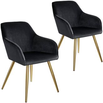TecTake Accent Chair Marilyn Set Of 2 - Black/Gold in Black | Size: 2 Pack