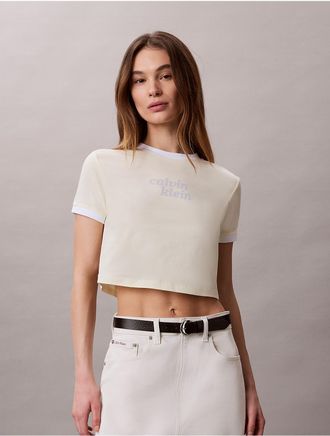 Calvin Klein Jeans Calvin Klein Womens Logo Graphic Cropped Ringer T-Shirt - Yellow - XL