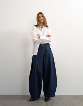 Topshop Harper - Jeans ampi bombati lavaggio risciacquato-Blu
