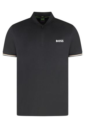 HUGO BOSS Black Zip-Neck Logo Polo