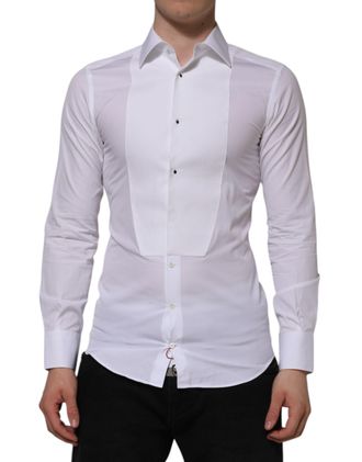 Dolce & Gabbana White Cotton GOLD Bib Poplin Formal Mens Shirt