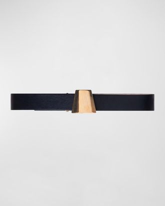 Akris Golden Trapezoid Buckle Leather Belt