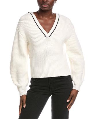 Rebecca Taylor Novelty Wool Victorian Sleeve V-Neck Sweater