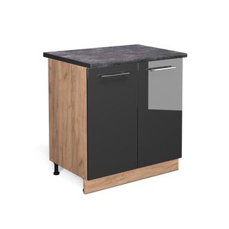 Vicco Armario Bajo Para Fregadero Fame-line, Antracita Alto Brillo, 80 Cm Con Estante, Et Antracita Vicco