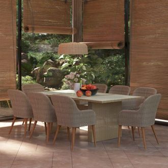 vidaXL Juego De Comedor Para Jard&iacute;n 9 Piezas Rat&aacute;n Sint&eacute;tico Marr&oacute;n Vidaxl