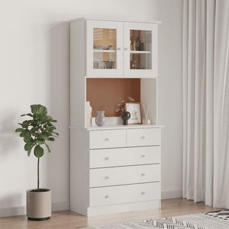 vidaXL Vidaxl - Aparador Alto Alta Madera Maciza De Pino Blanco 77x35x165 Cm