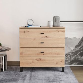 Dmora Credenza Mindo, Aparador 3 Cajones, Un Estante, Con Patas, 77x35x78h Cm Marr&oacute;n Roble Nudos